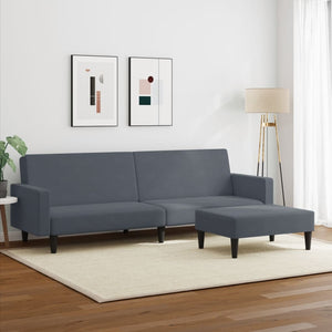 vidaXL 2-Seater Sofa Bed with Footstool Dark Gray Velvet-1