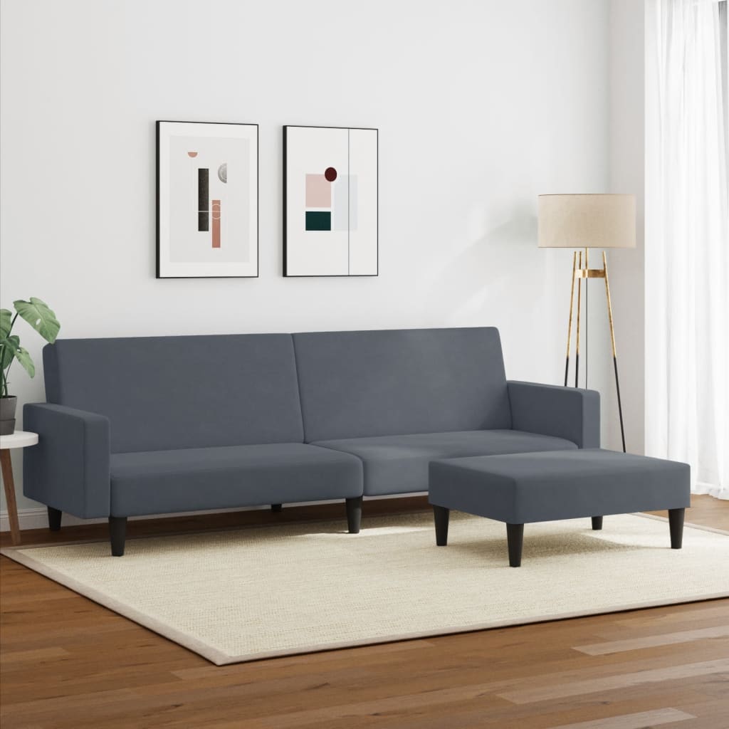 vidaXL 2-Seater Sofa Bed with Footstool Dark Gray Velvet-2