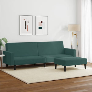 vidaXL 2-Seater Sofa Bed with Footstool Dark Green Velvet-2