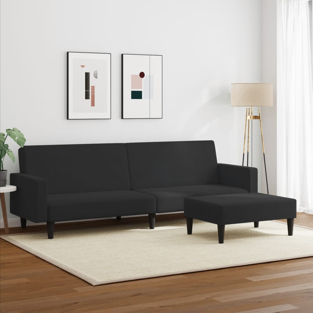 vidaXL 2-Seater Sofa Bed with Footstool Black Velvet-1