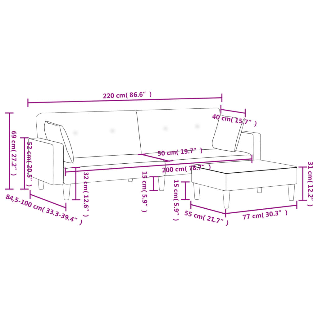 vidaXL 2-Seater Sofa Bed with Footstool Couch Living Room Furniture Fabric-3