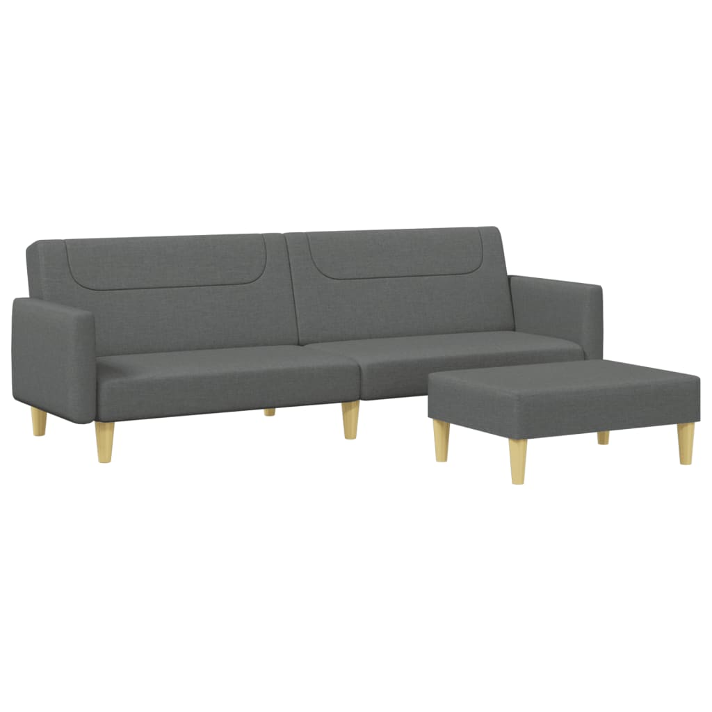 vidaXL 2-Seater Sofa Bed with Footstool Black Fabric-8