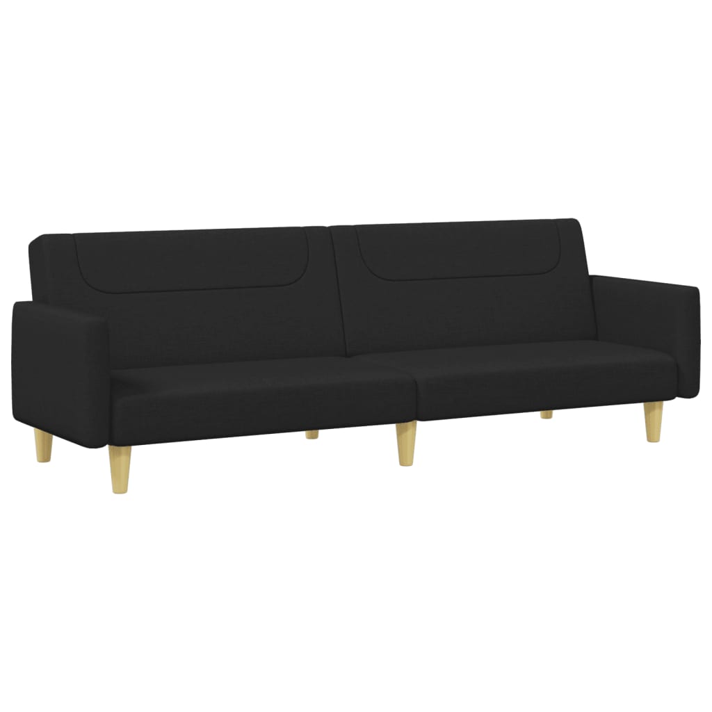 vidaXL 2-Seater Sofa Bed with Footstool Black Fabric-3