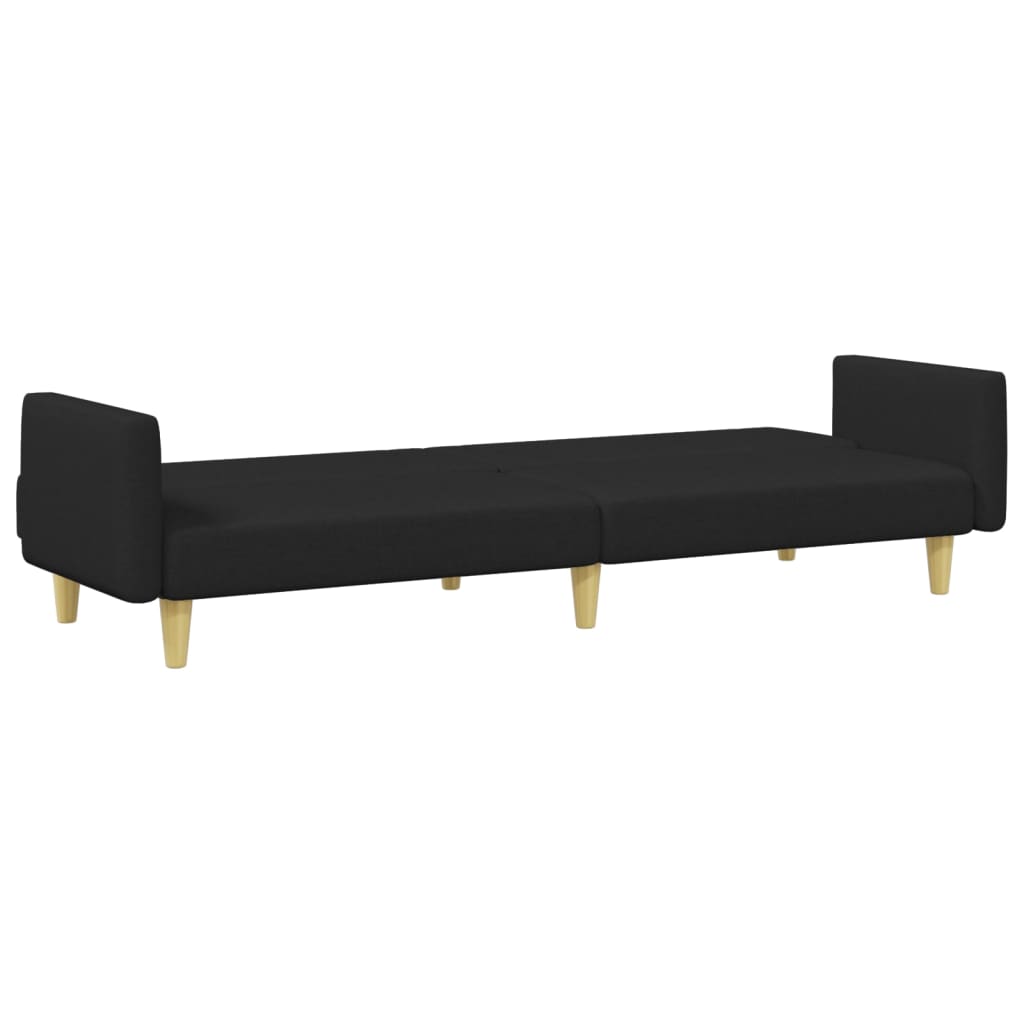 vidaXL 2-Seater Sofa Bed with Footstool Black Fabric-4