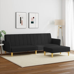 vidaXL 2-Seater Sofa Bed with Footstool Black Fabric-2