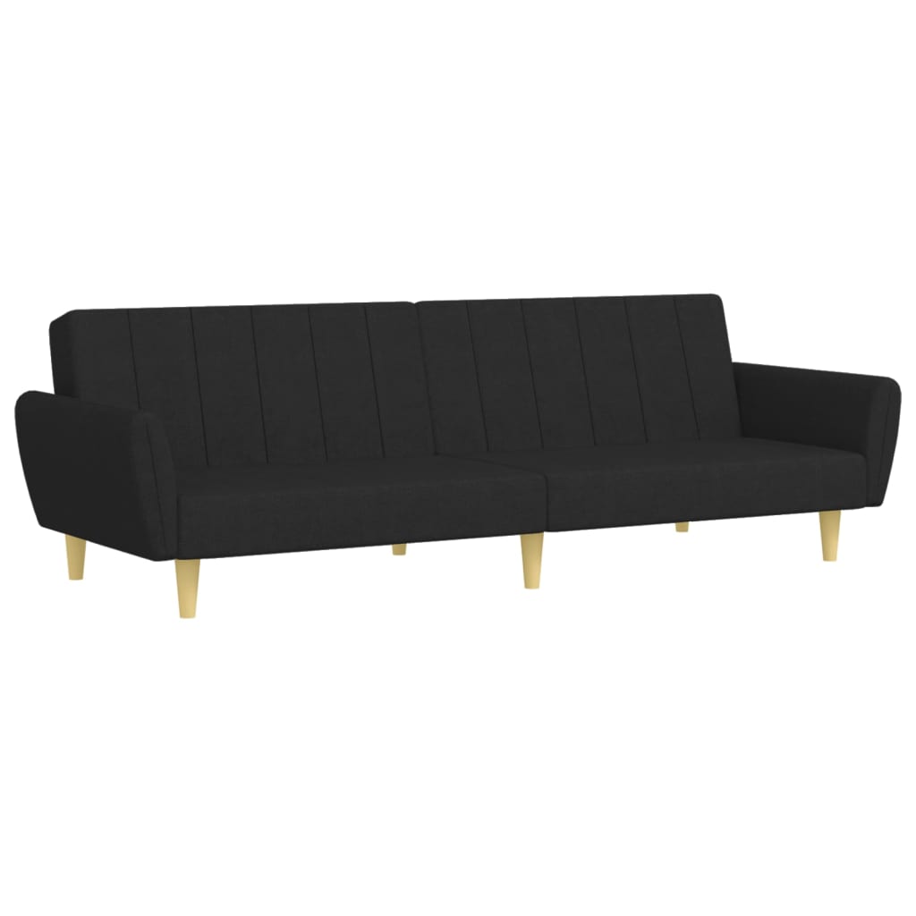 vidaXL 2-Seater Sofa Bed with Footstool Black Fabric-3