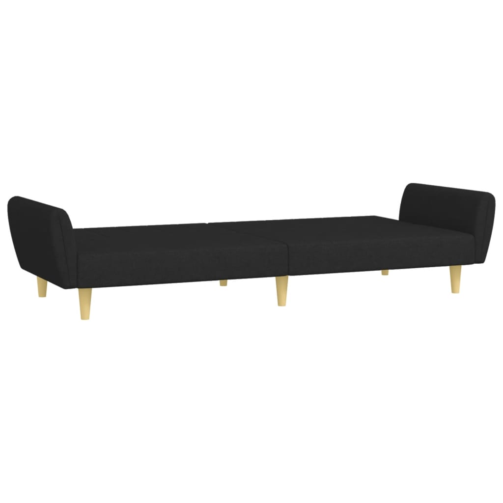 vidaXL 2-Seater Sofa Bed with Footstool Black Fabric-4