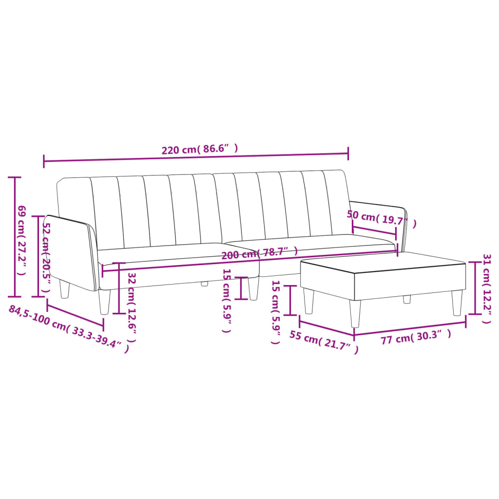 vidaXL 2-Seater Sofa Bed with Footstool Couch Living Room Furniture Velvet-24