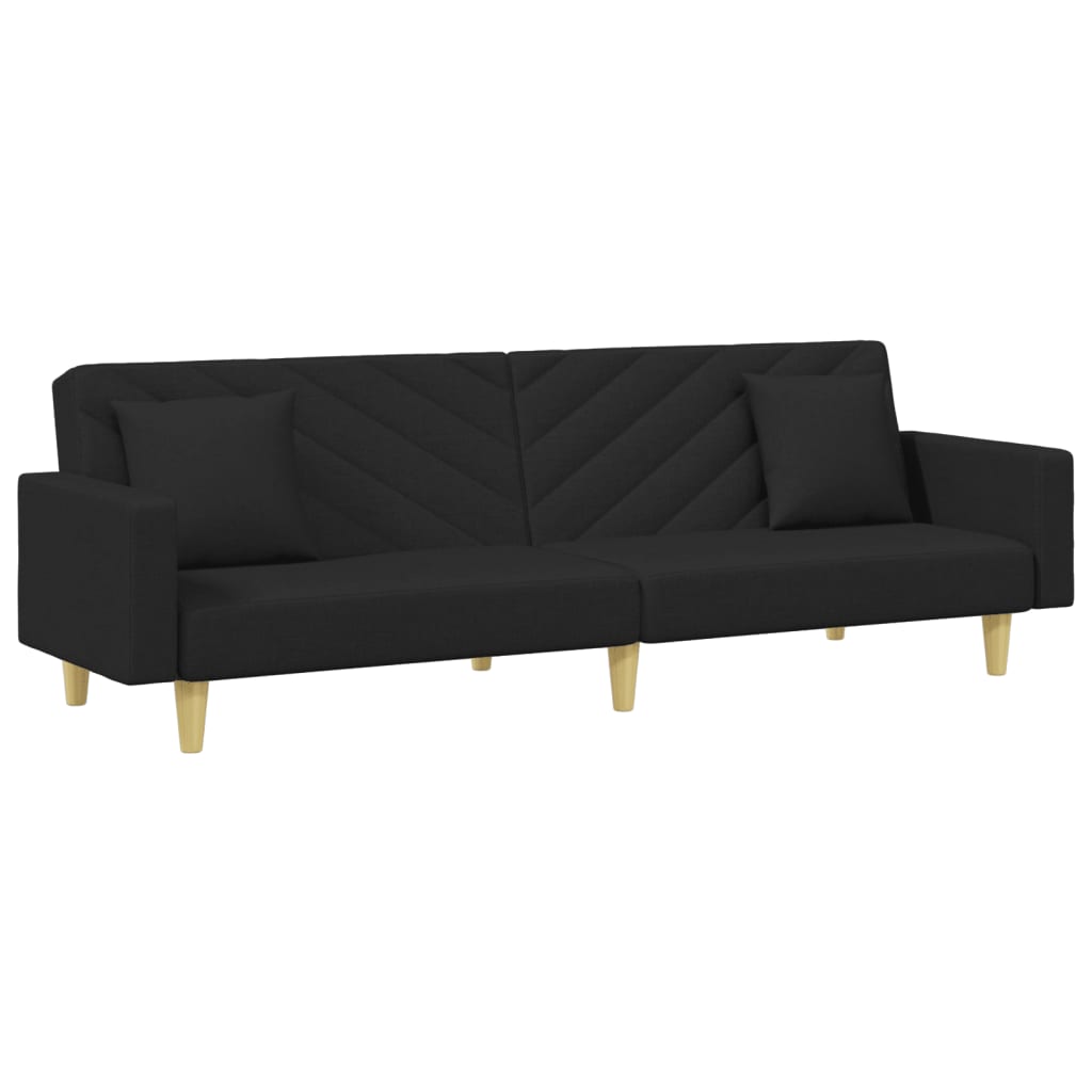 vidaXL 2-Seater Sofa Bed with Pillows and Footstool Black Fabric-3