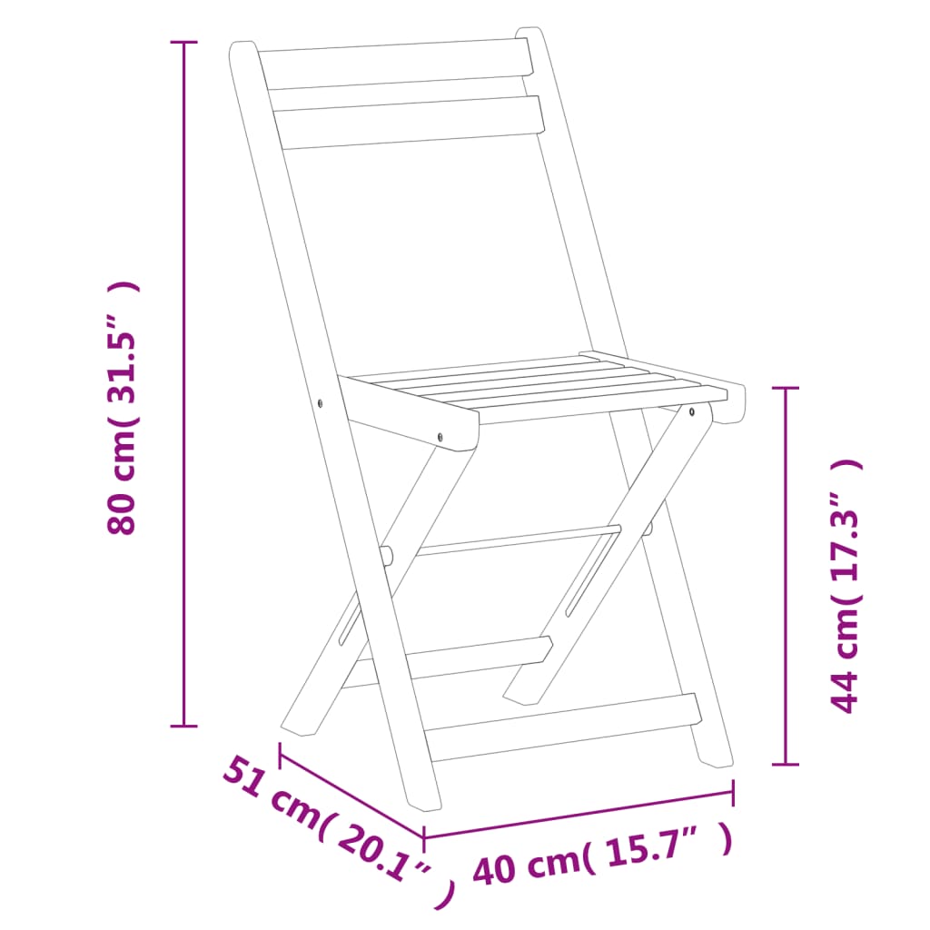 vidaXL Folding Bistro Chairs Outdoor Patio Dining Furniture Solid Wood Acacia-15