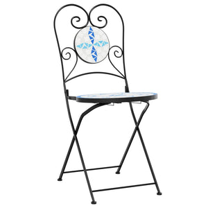 vidaXL Mosaic Bistro Set Blue and White Iron and Ceramic-1