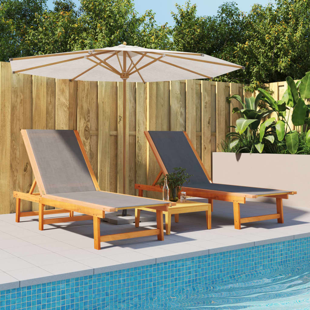 vidaXL Sun Loungers 2 pcs Black Solid Wood Acacia and Textilene-0