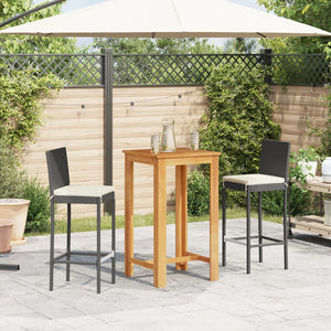 vidaXL 3 Piece Patio Bar Set Black Solid Wood Acacia and Poly Rattan-1