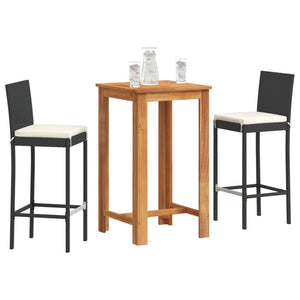 vidaXL 3 Piece Patio Bar Set Black Solid Wood Acacia and Poly Rattan-0