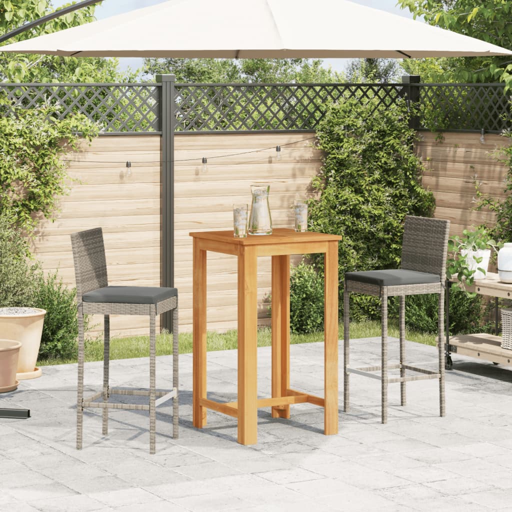 vidaXL 3 Piece Patio Bar Set Gray Solid Wood Acacia and Poly Rattan-1