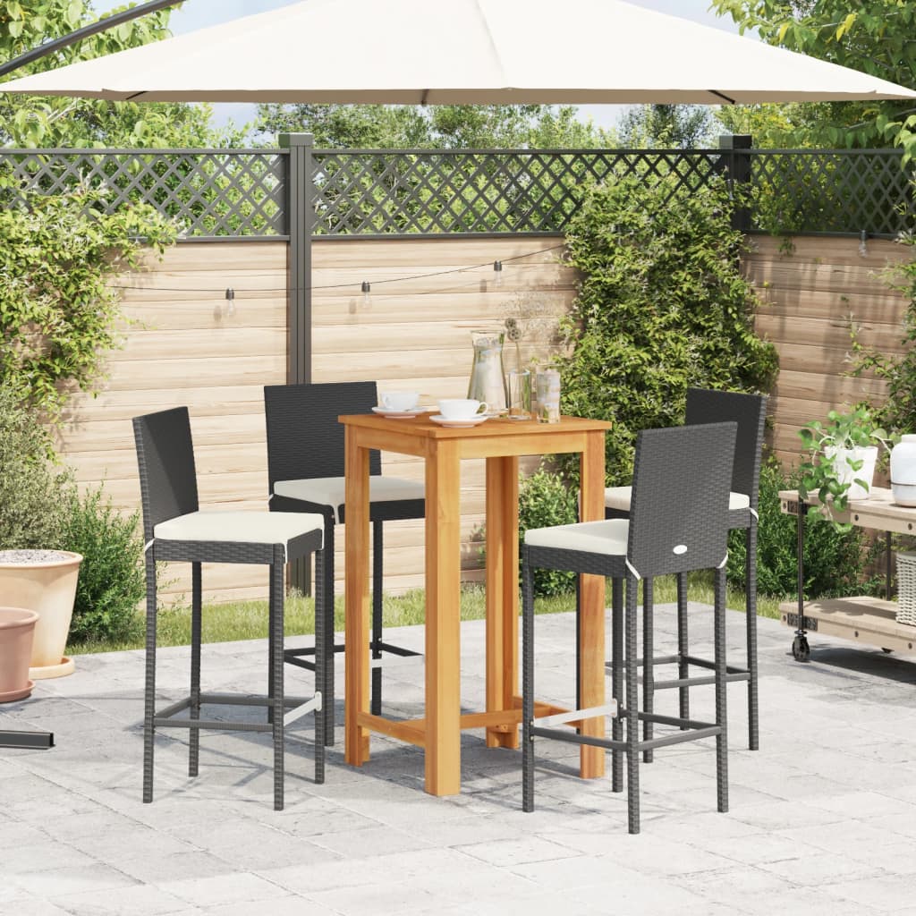 vidaXL 5 Piece Patio Bar Set Black Solid Wood Acacia and Poly Rattan-1