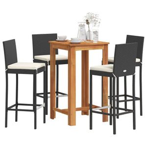 vidaXL 5 Piece Patio Bar Set Black Solid Wood Acacia and Poly Rattan-0