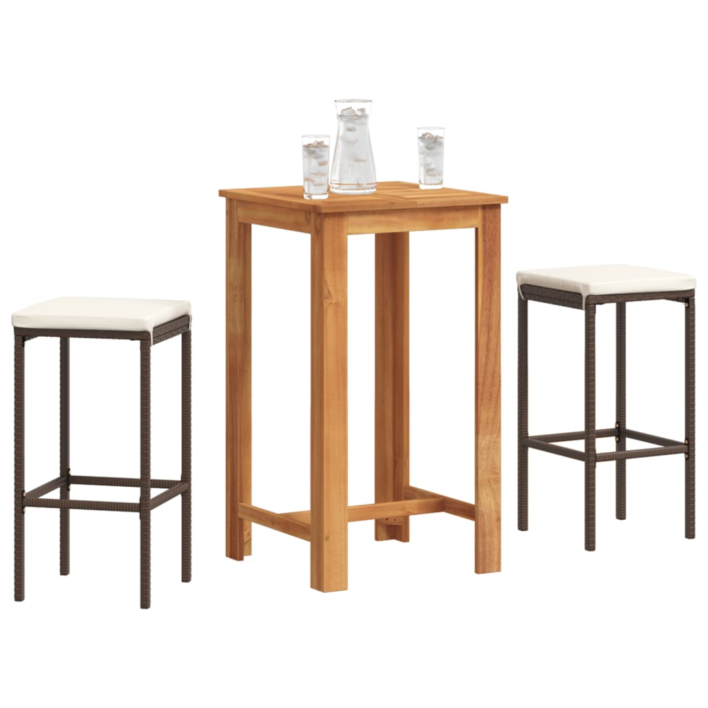 vidaXL 3 Piece Patio Bar Set Brown Solid Wood Acacia and Poly Rattan-0