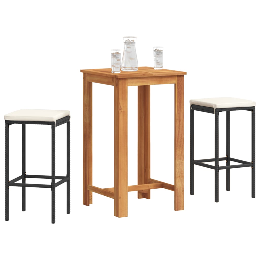 vidaXL 3 Piece Patio Bar Set Black Solid Wood Acacia and Poly Rattan-0