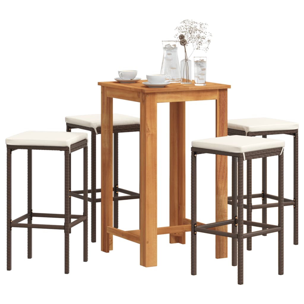 vidaXL 5 Piece Patio Bar Set Brown Solid Wood Acacia and Poly Rattan-0