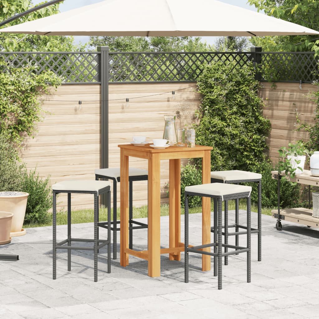 vidaXL 5 Piece Patio Bar Set Black Solid Wood Acacia and Poly Rattan-1