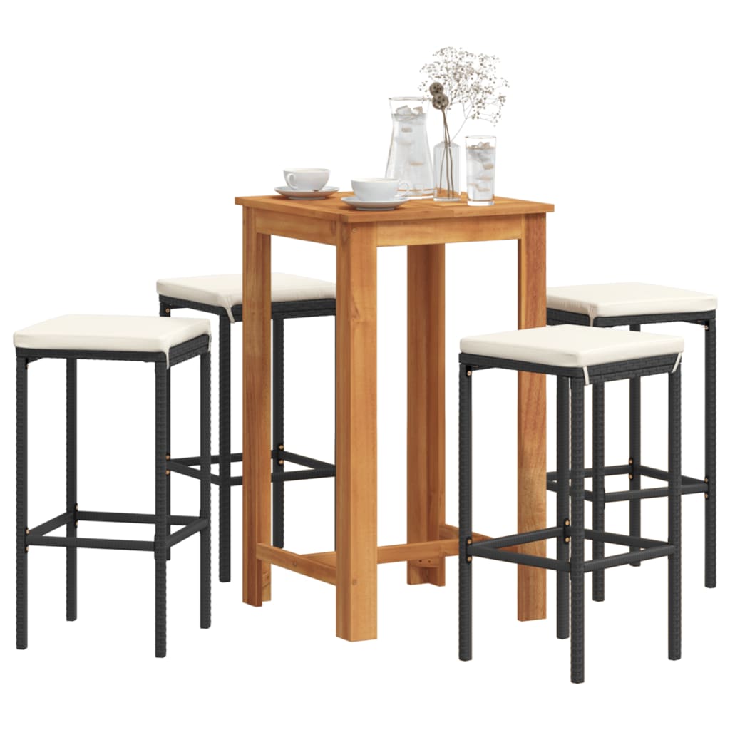 vidaXL 5 Piece Patio Bar Set Black Solid Wood Acacia and Poly Rattan-0