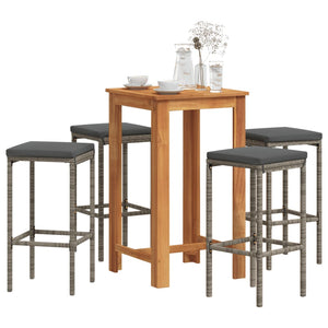 vidaXL 5 Piece Patio Bar Set Gray Solid Wood Acacia and Poly Rattan-0