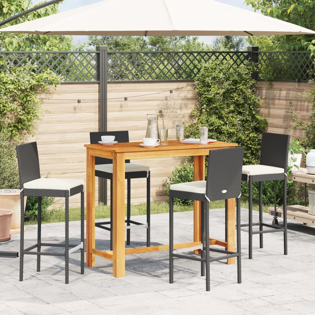 vidaXL 5 Piece Patio Bar Set Black Solid Wood Acacia and Poly Rattan-1