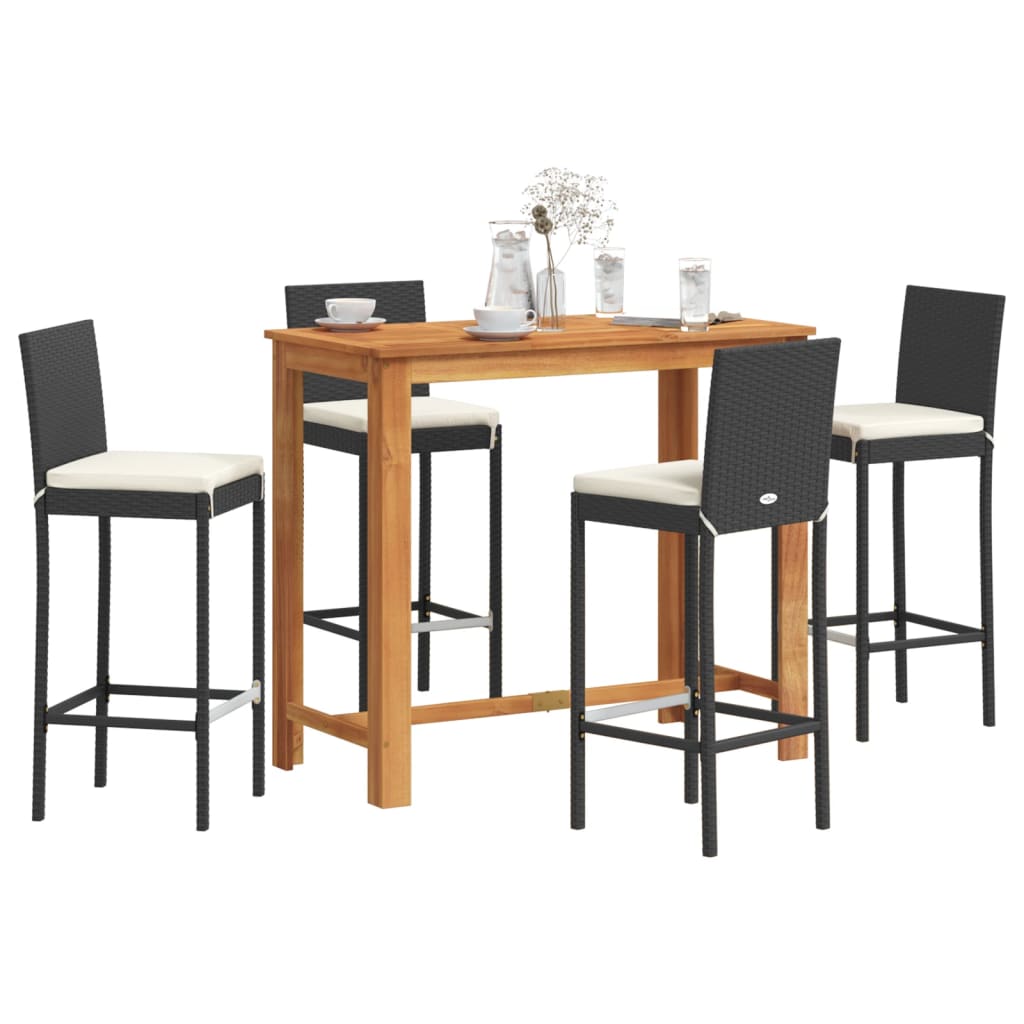 vidaXL 5 Piece Patio Bar Set Black Solid Wood Acacia and Poly Rattan-0