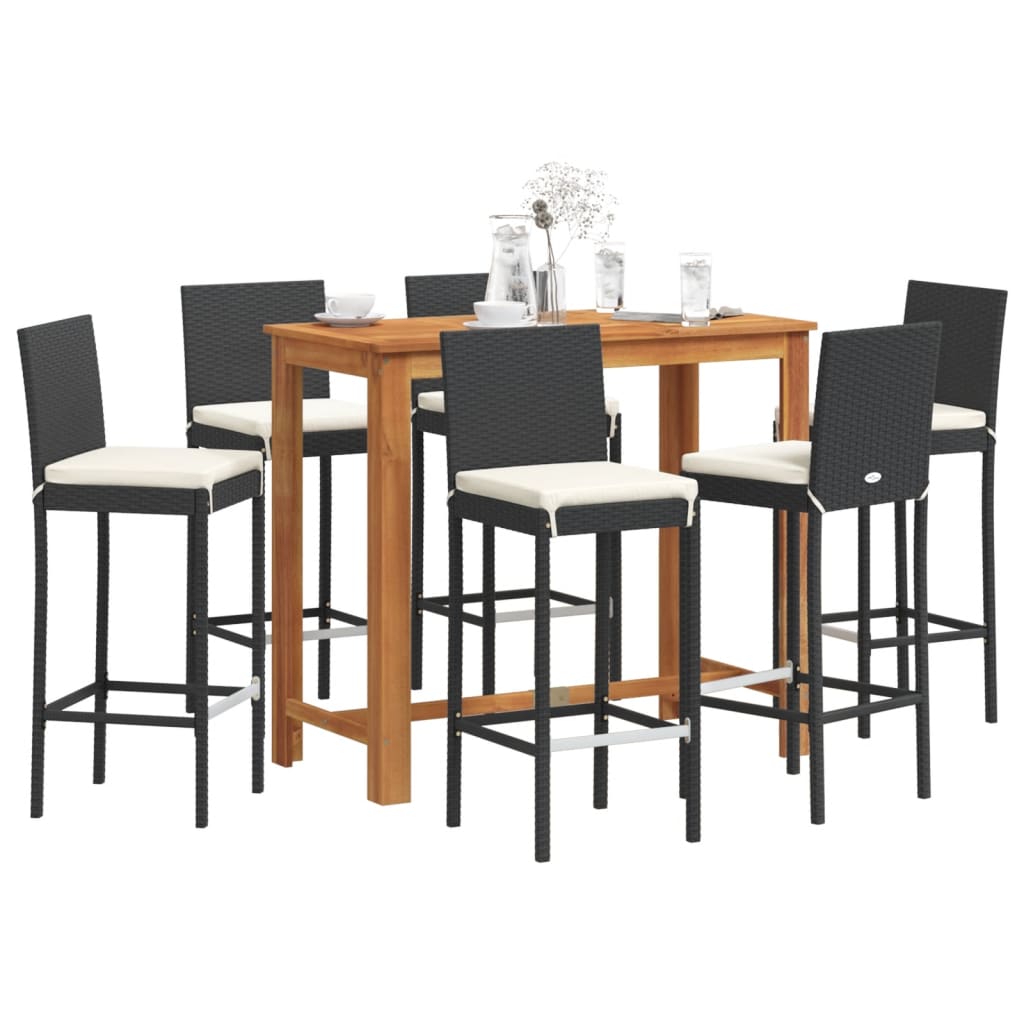 vidaXL 7 Piece Patio Bar Set Black Solid Wood Acacia and Poly Rattan-0