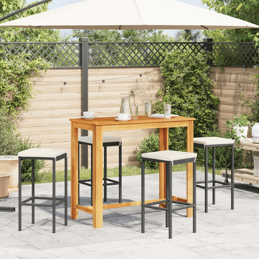 vidaXL 5 Piece Patio Bar Set Black Solid Wood Acacia and Poly Rattan-2