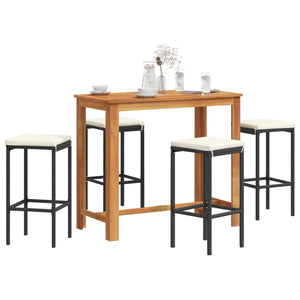 vidaXL 5 Piece Patio Bar Set Black Solid Wood Acacia and Poly Rattan-0