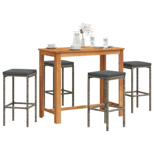 vidaXL 5 Piece Patio Bar Set Gray Solid Wood Acacia and Poly Rattan-0