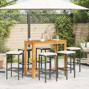 vidaXL 7 Piece Patio Bar Set Black Solid Wood Acacia and Poly Rattan-1