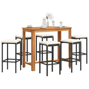 vidaXL 7 Piece Patio Bar Set Black Solid Wood Acacia and Poly Rattan-0