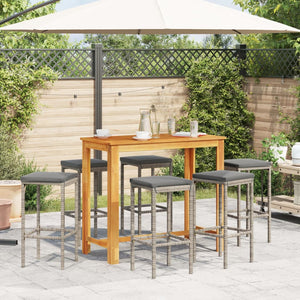 vidaXL 7 Piece Patio Bar Set Gray Solid Wood Acacia and Poly Rattan-1