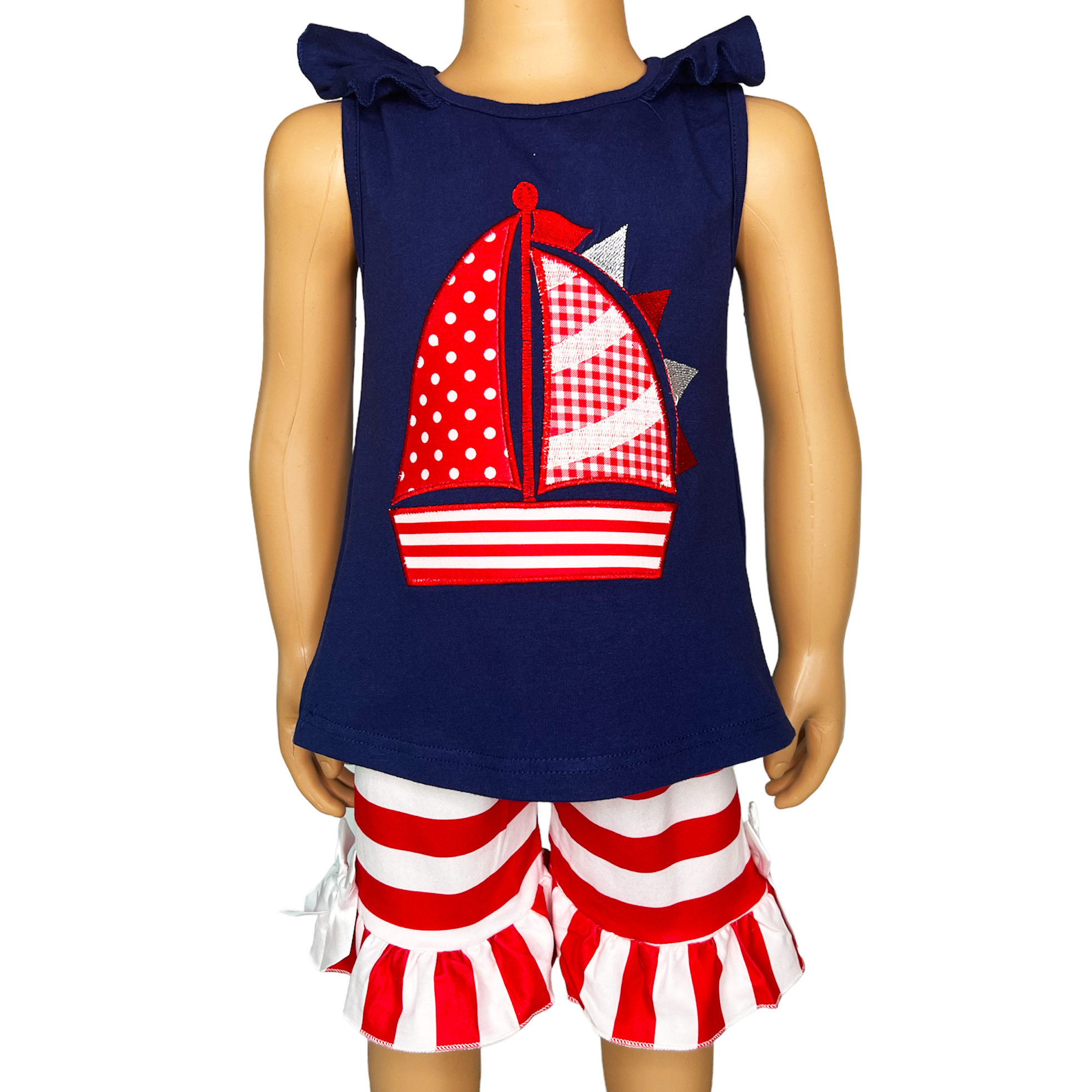 Girls Nautical Sailboat Tank And Ruffle Shorts Outfit-1