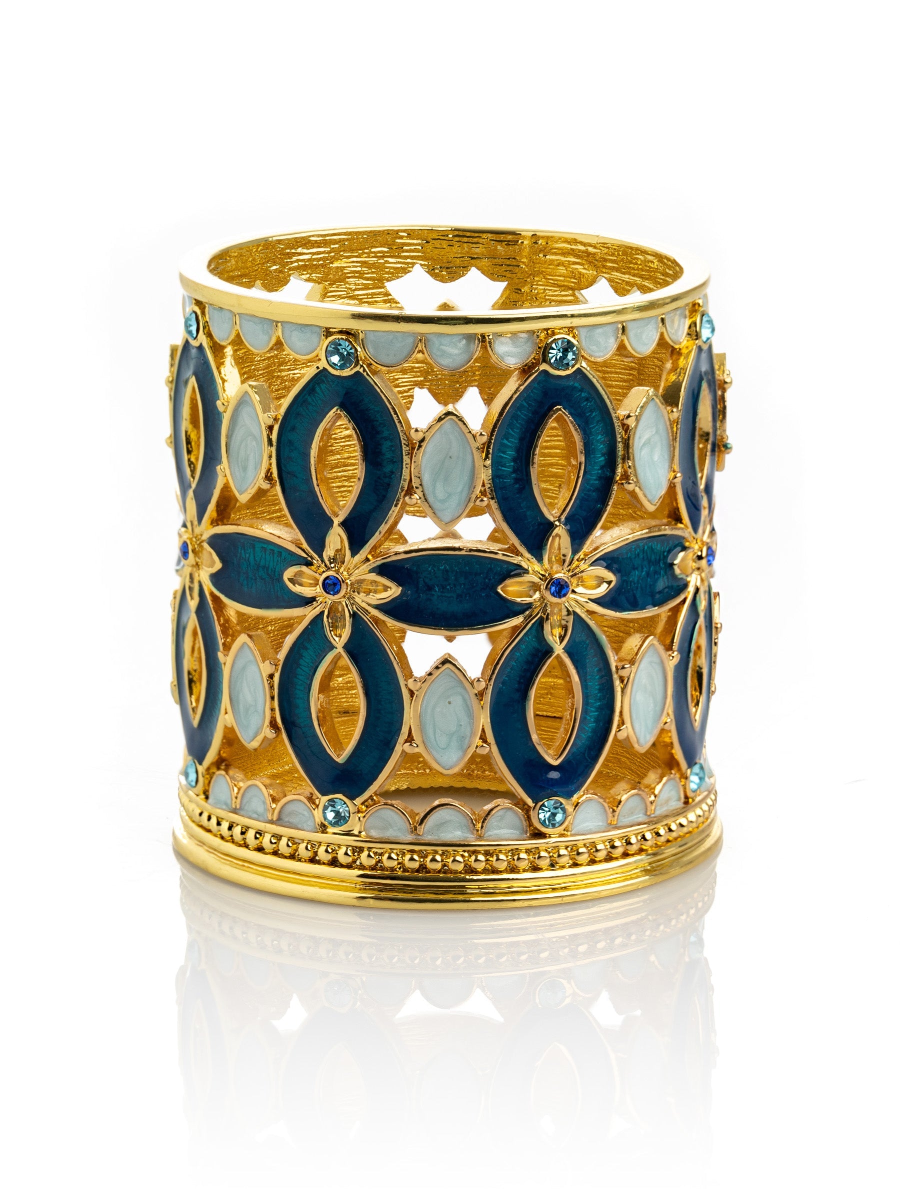 Golden Blue Decorated Candle Holder-3