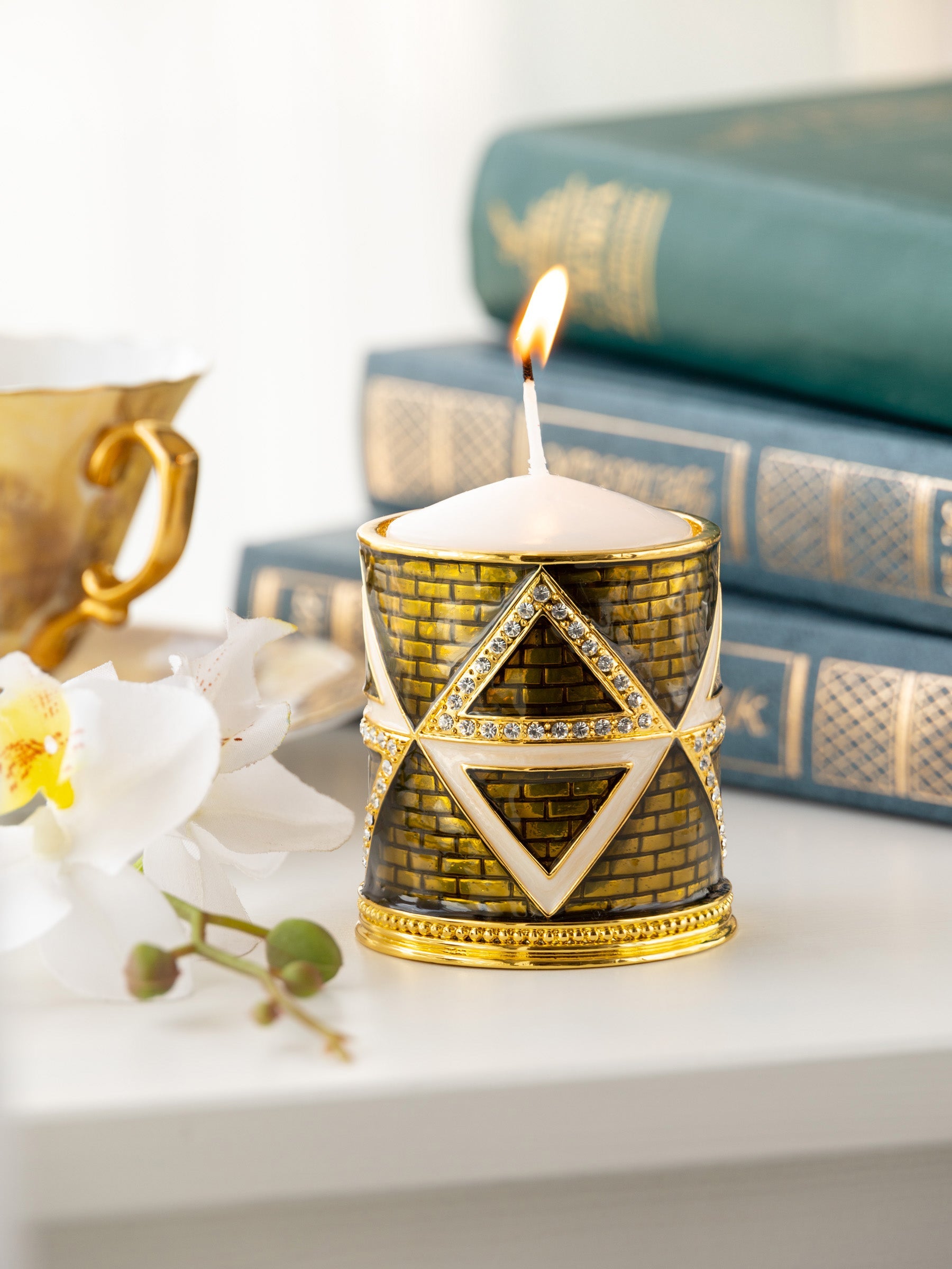 Golden Brown Decorated Candle Holder with Triangles Pattern-1