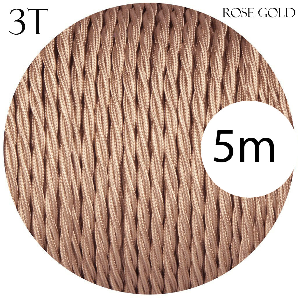 3 Core Twisted 0.75mm Fabric Cable Rose Gold~2098-3