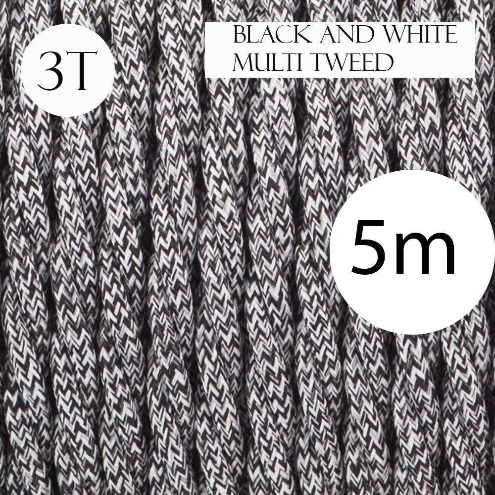 3 Core Twisted Braided Electric Cable Black &White~2102-3