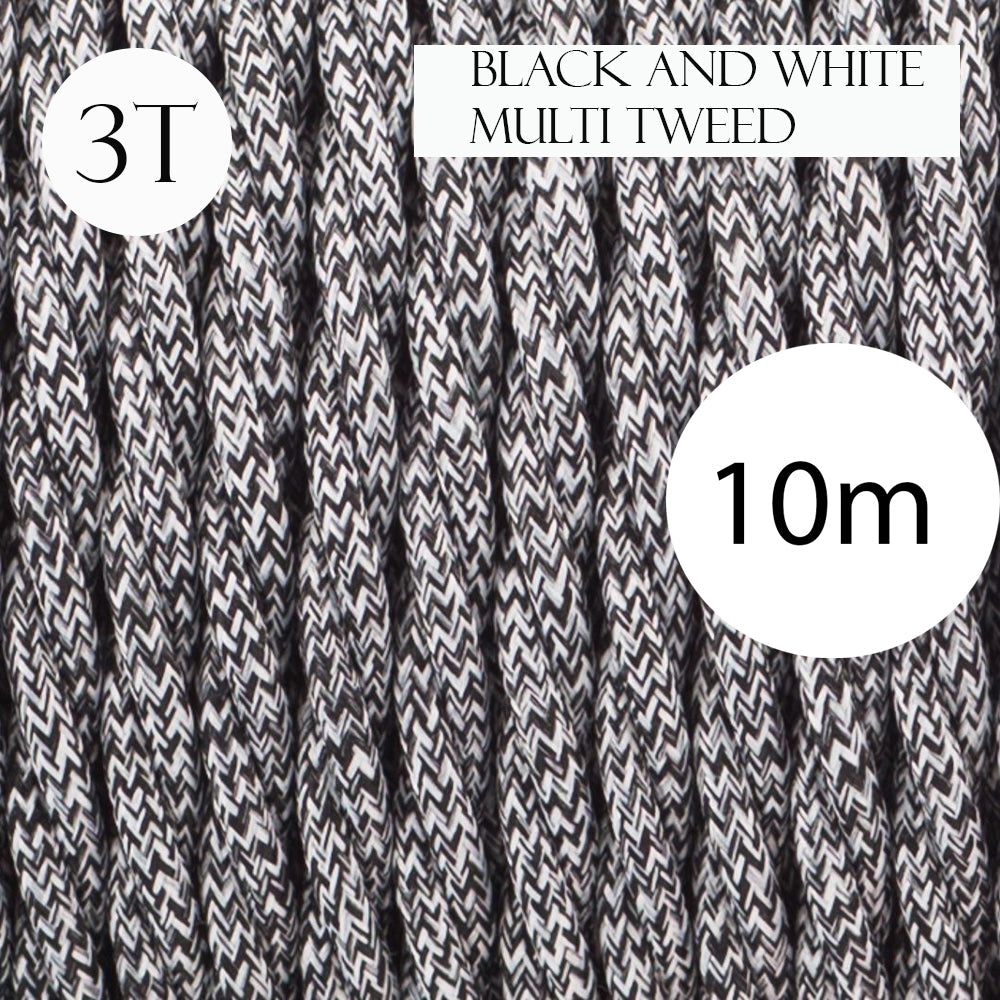 3 Core Twisted Braided Electric Cable Black &White~2102-4