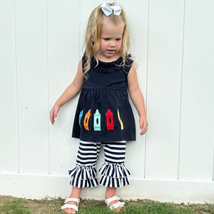 Girls Blue Crayon Tunic and Striped Ruffle Capris Back to School-1