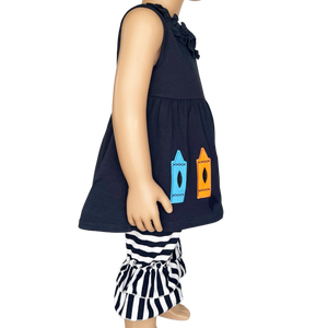 Girls Blue Crayon Tunic and Striped Ruffle Capris Back to School-3