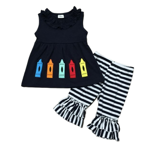 Girls Blue Crayon Tunic and Striped Ruffle Capris Back to School-2