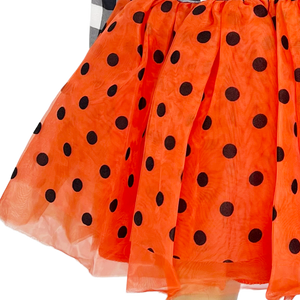 Girls Halloween Dress with Black Cat and Orange & Black Polka Dot Tulle-6