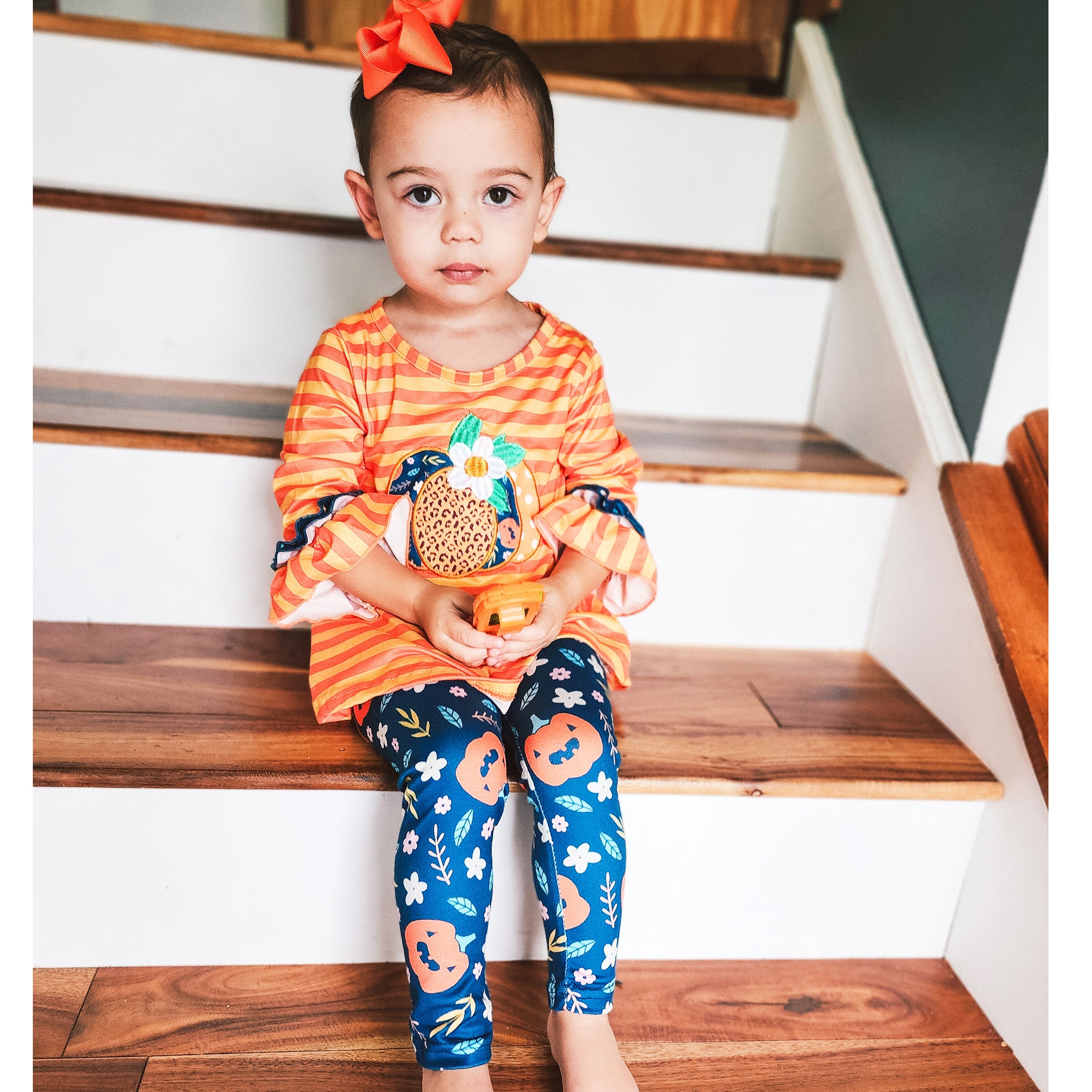 Girls Orange & Blue Fall Harvest Pumpkin Tunic and Leggings-1