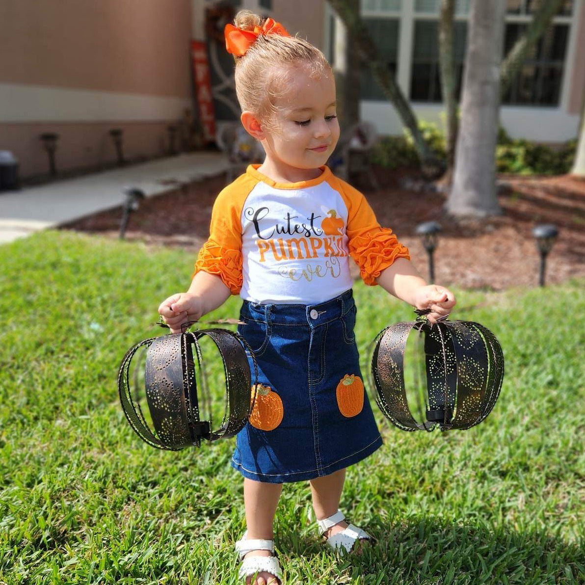 Girls Cutest Pumpkin T-Shirt and Jean Skirt Fall Thanksgiving-3