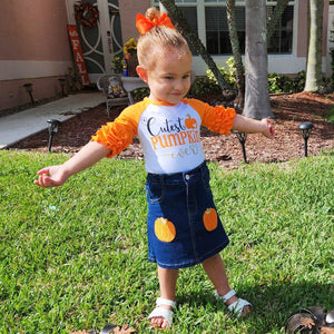 Girls Cutest Pumpkin T-Shirt and Jean Skirt Fall Thanksgiving-2