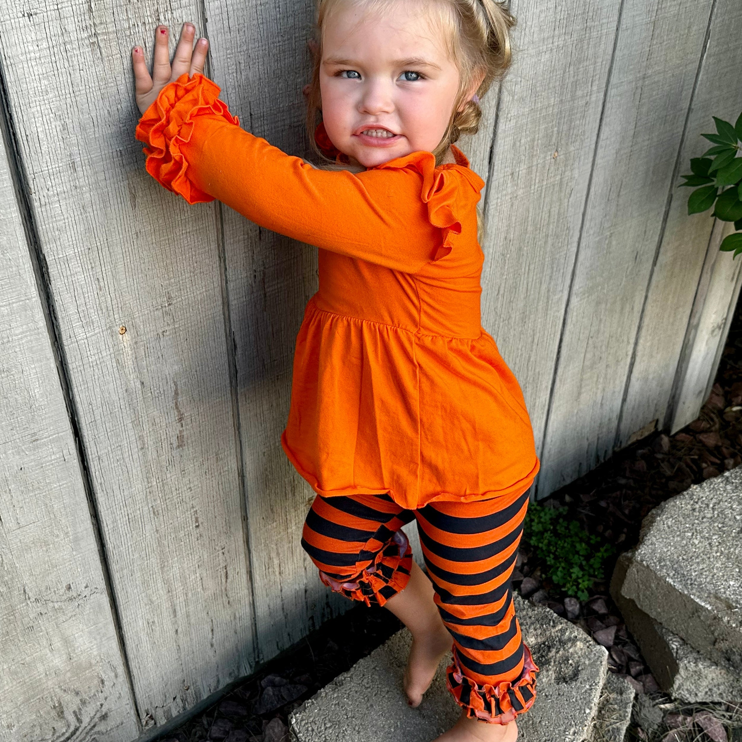 Girls Black & Orange Blank Orange Ruffle Tunic Stripe Pants Halloween-3